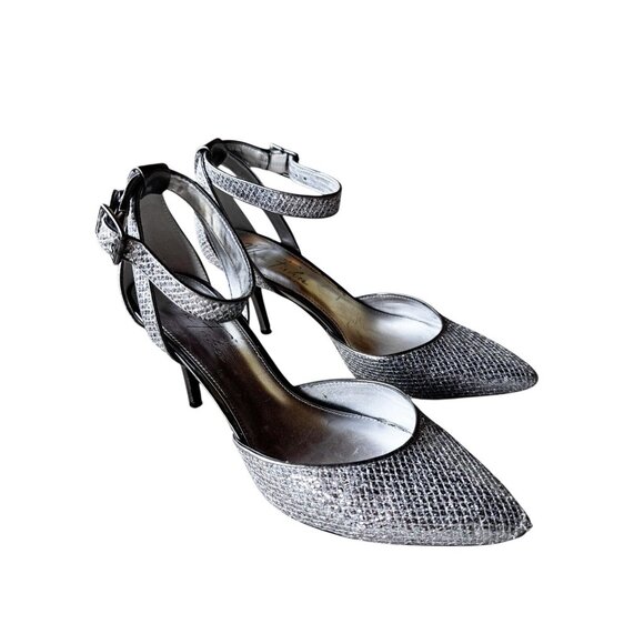 Marc Fisher Pumps Size 8M Silver Multi Fabric Ankle Strap Pointed Toe READ - Picture 5 of 11